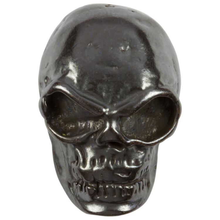 Totenkopf Knopf (Skull) in Schädelform aus Metall schwarz 23mm