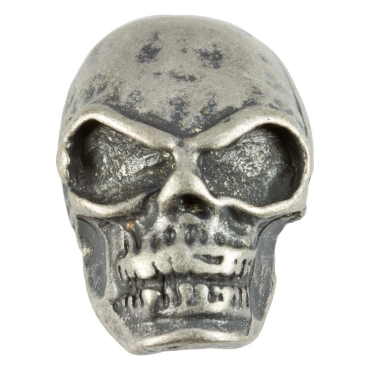 Totenkopf Knopf (Skull) in Schädelform aus Metall Altsilber 23mm