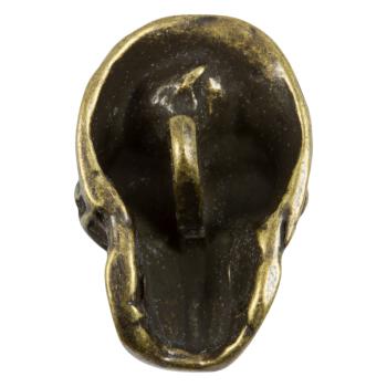 Totenkopf Knopf (Skull) in Schädelform aus Metall Altmessing