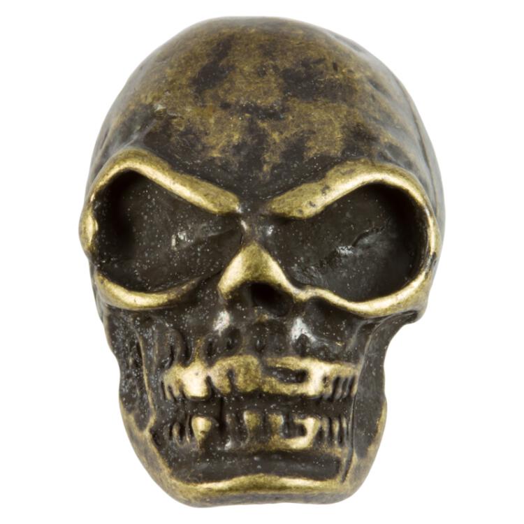 Totenkopf Knopf (Skull) in Schädelform aus Metall Altmessing 23mm