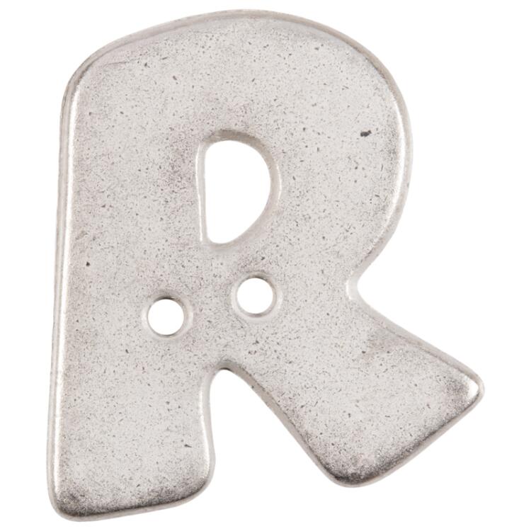 Buchstabenknopf "R" in Silber (Metalloptik), 18mm