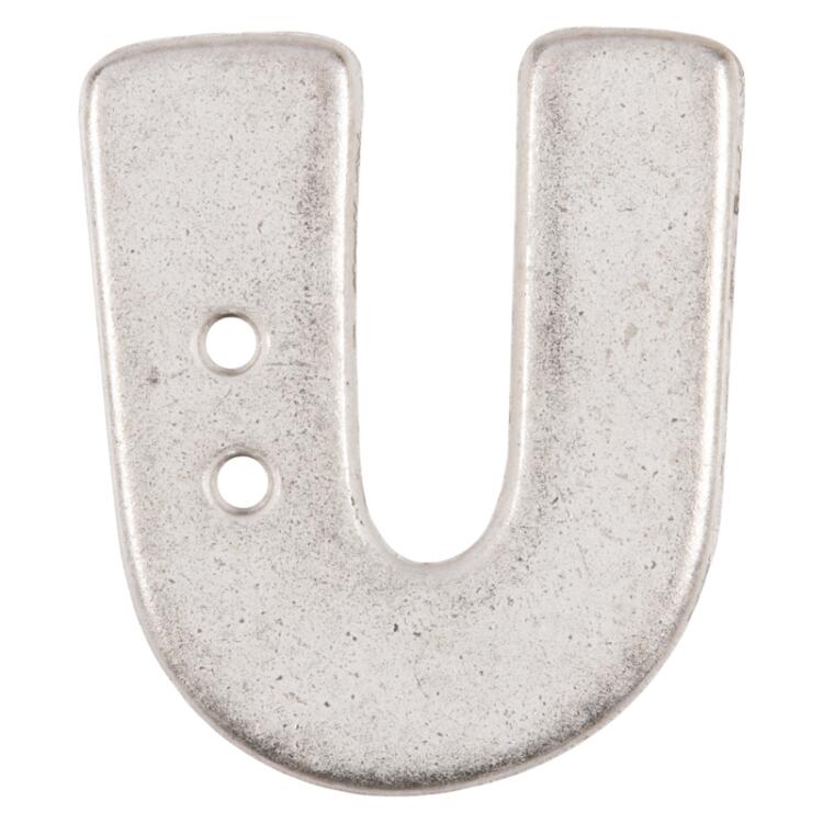 Buchstabenknopf "U" in Silber (Metalloptik), 18mm