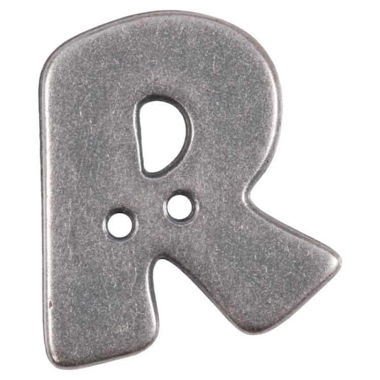 Buchstabenknopf "R" in Altsilber (Metalloptik), 18mm