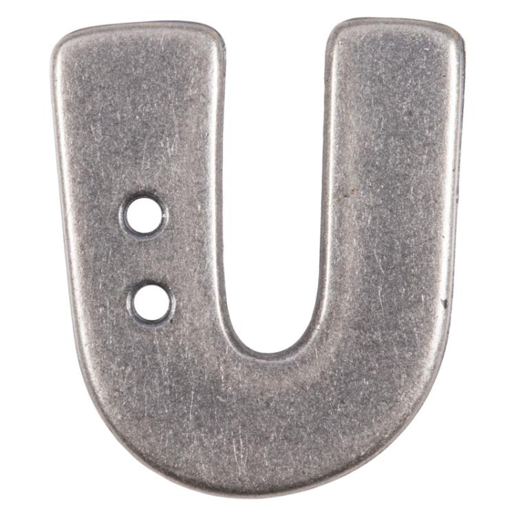 Buchstabenknopf "U" in Altsilber (Metalloptik), 18mm