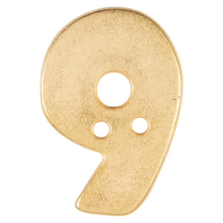 Zahlenknopf "9" in Gold (Metalloptik), 18mm