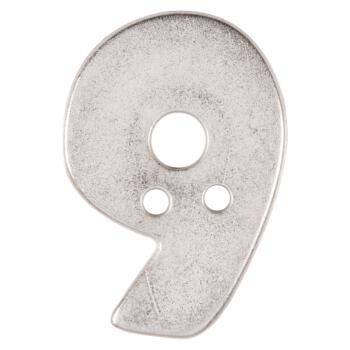 Zahlenknopf "9" in Silber (Metalloptik), 18mm