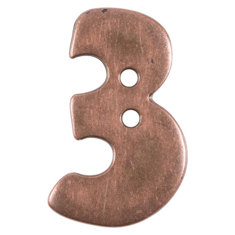 Zahlenknopf "3" in Kupfer (Metalloptik), 18mm