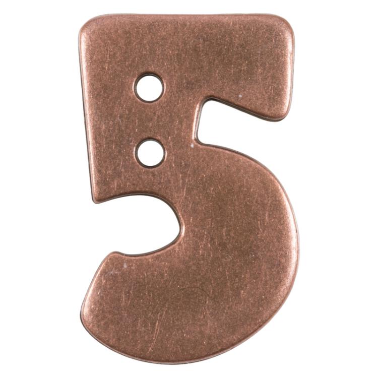 Zahlenknopf "5" in Kupfer (Metalloptik), 18mm
