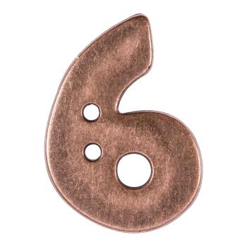 Zahlenknopf "6" in Kupfer (Metalloptik), 18mm