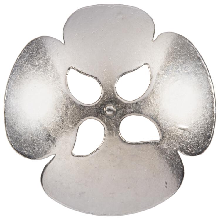 Metallknopf in Blumenform mit emaillierter Oberfläche in Silber-Schwarz 28mm