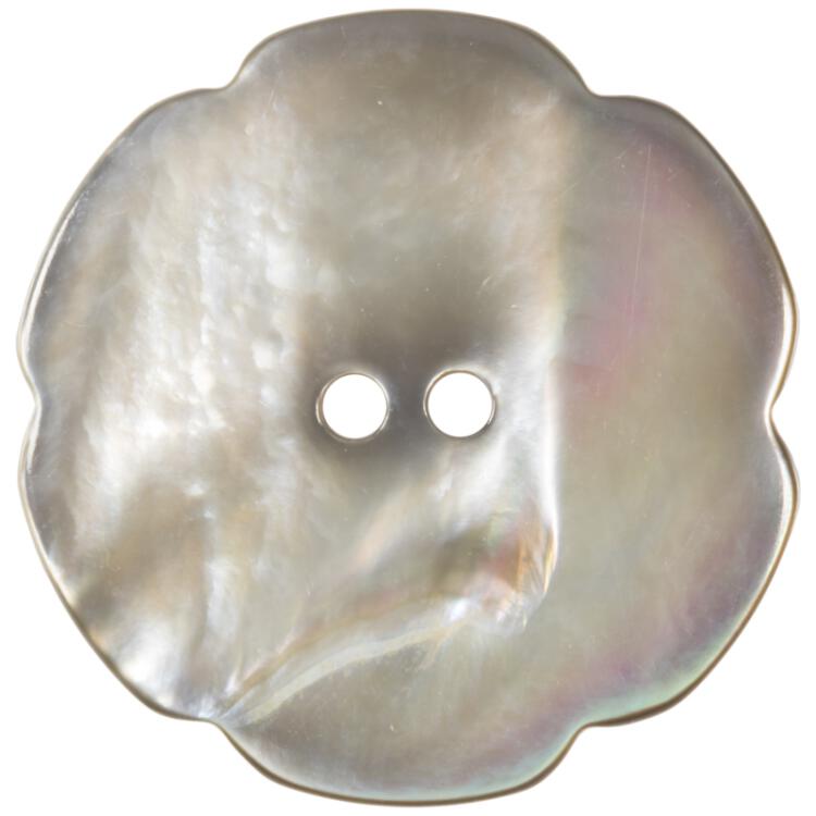 Perlmuttknopf aus hochwertiger Muschel in Blumenform grau gebeizt 18mm