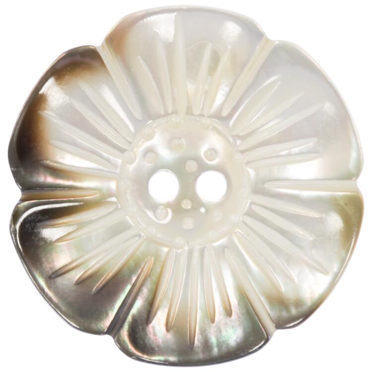 Perlmuttknopf aus hochwertiger Muschel in Blumenform braun-weiß 18mm