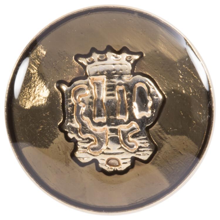 Goldener Metallknopf mit Wappen und brauner Einlage
