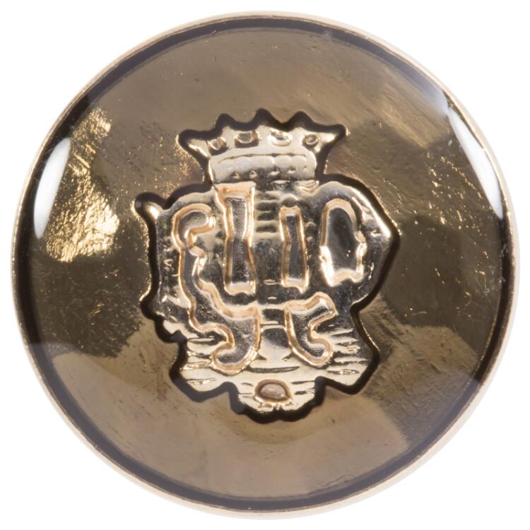 Goldener Metallknopf mit Wappen und brauner Einlage 20mm