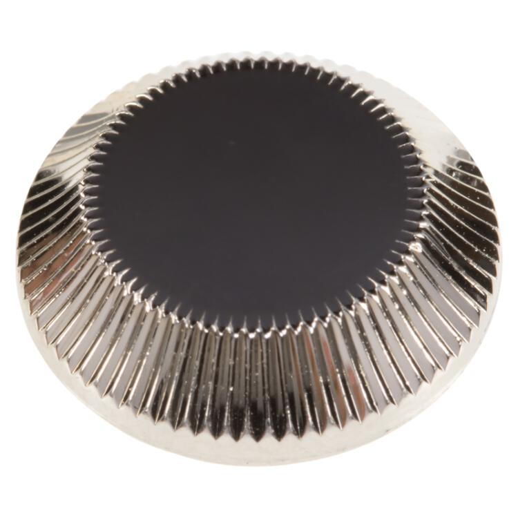 Kunststoffknopf in Silber mit feinem Rand und schwarzer Füllung in der Mitte