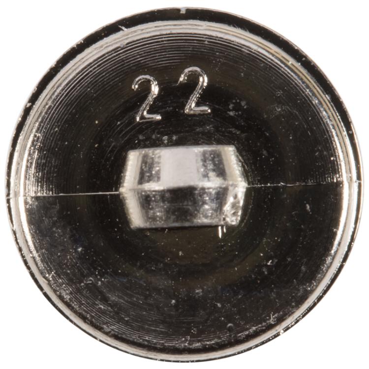 Kunststoffknopf in Silber mit feinem Rand und schwarzer Füllung in der Mitte