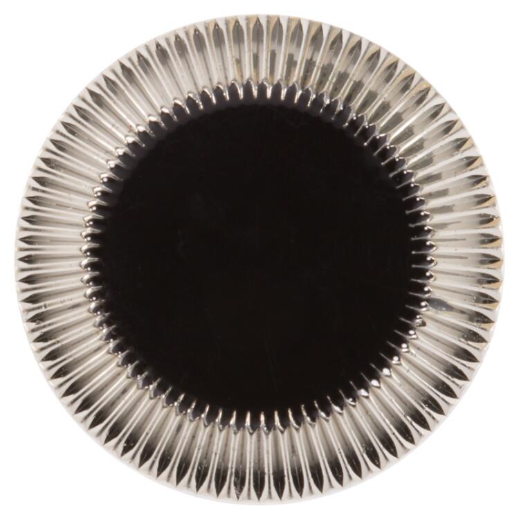 Kunststoffknopf in Silber mit feinem Rand und schwarzer Füllung in der Mitte 11mm