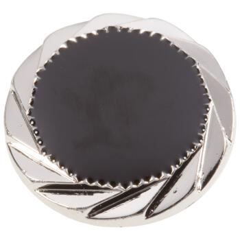 Kunststoffknopf in Silber mit Zierrand und schwarzer...