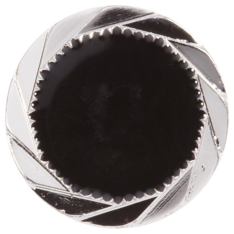 Kunststoffknopf in Silber mit Zierrand und schwarzer Füllung in der Mitte 11mm