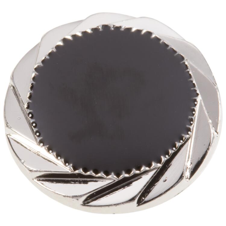 Kunststoffknopf in Silber mit Zierrand und schwarzer Füllung in der Mitte 14mm