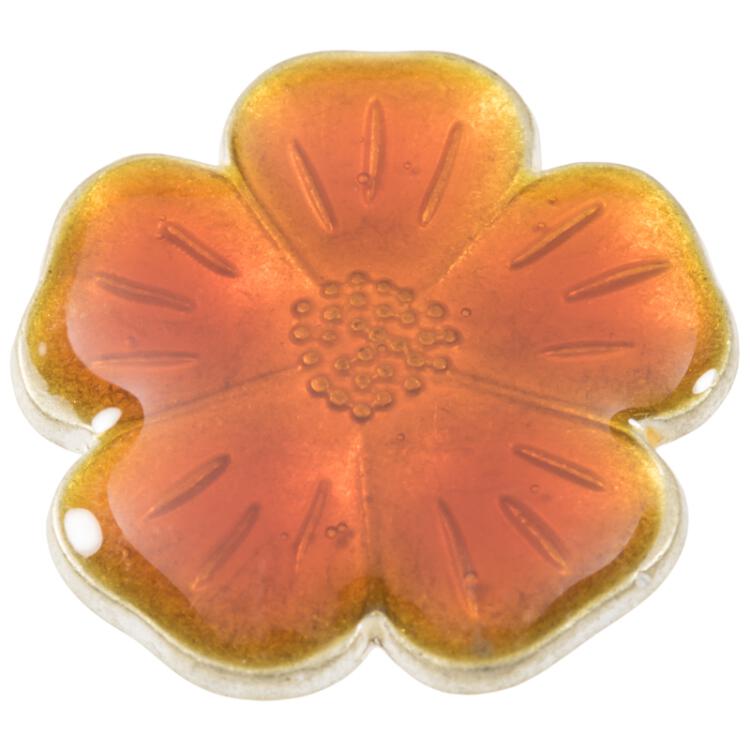 Zierknopf aus Metall in Blumenform mit Emaille-Schicht in Orange