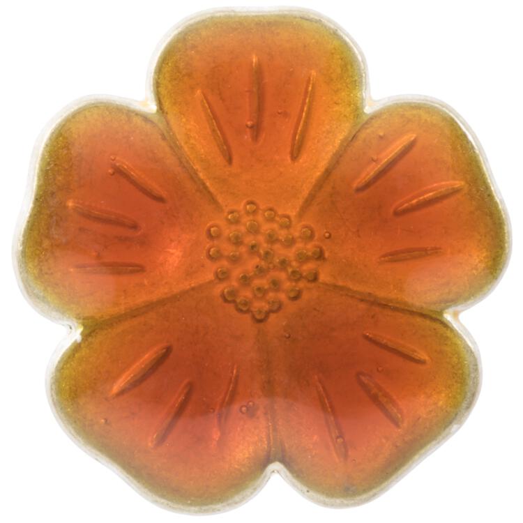 Zierknopf aus Metall in Blumenform mit Emaille-Schicht in Orange