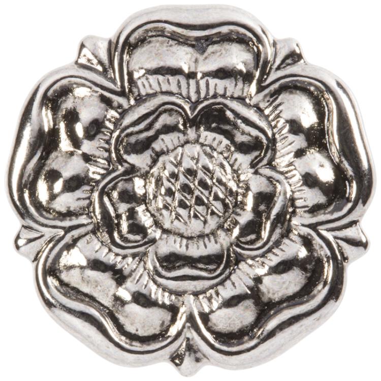 Zierknopf aus Metall in Blumenform in Silber 19mm