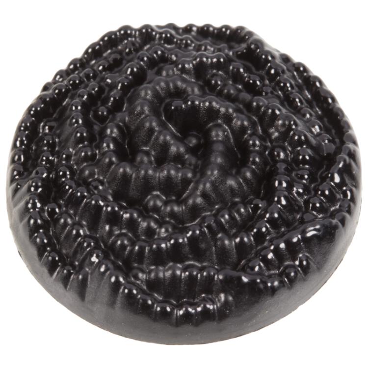 Kunststoffknopf in Schwarz mit feiner Blüte 15mm