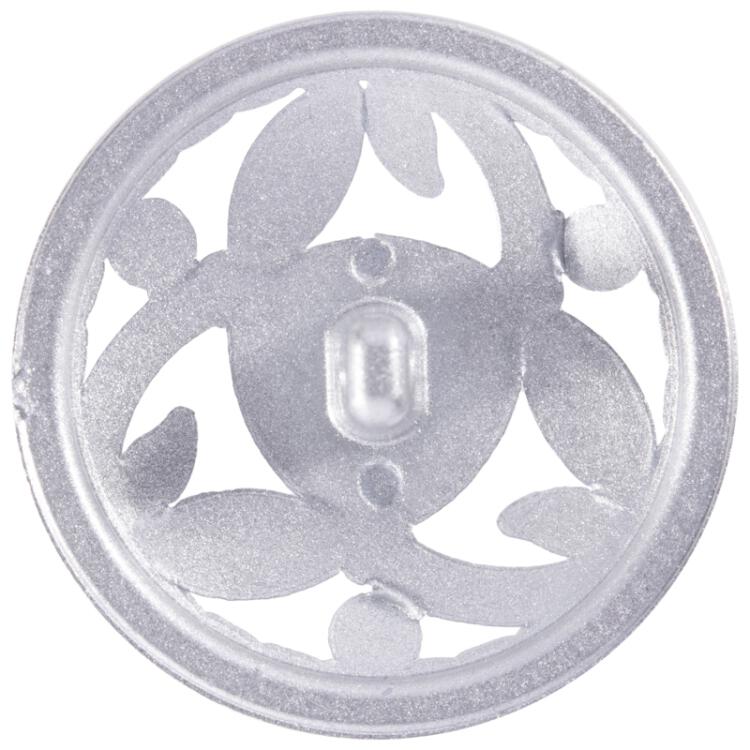 Zierknopf aus Kunststoff in Silber metallisiert mit floralem Muster