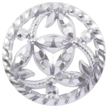 Zierknopf aus Kunststoff in Silber metallisiert mit floralem Muster