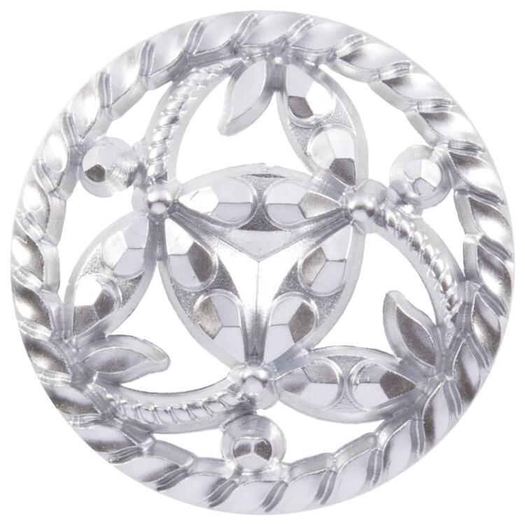 Zierknopf aus Kunststoff in Silber metallisiert mit floralem Muster 15mm