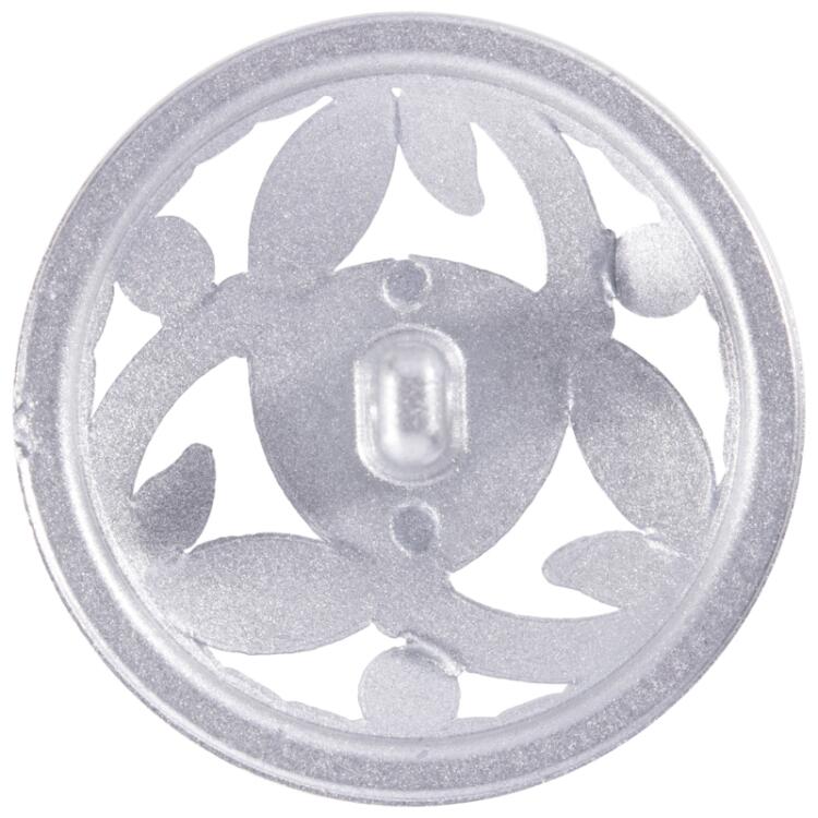 Zierknopf aus Kunststoff in Silber metallisiert mit floralem Muster 15mm