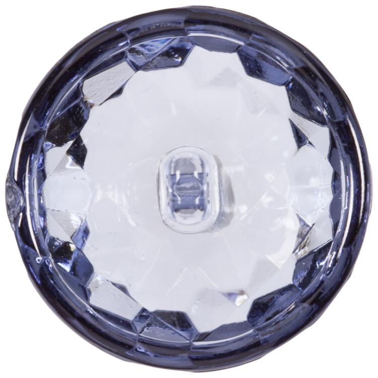 Kunststoffknopf in transparent Blau mit Facettenschliff 23mm