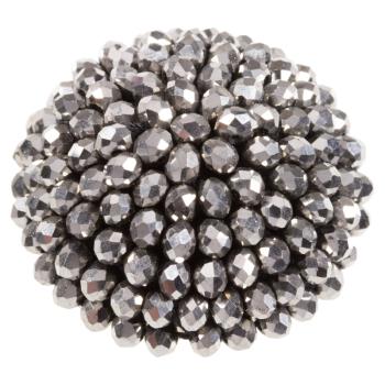 Zierknopf in Schwarz bestickt mit Perlen in Silber