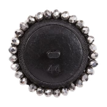 Zierknopf in Schwarz bestickt mit Perlen in Silber