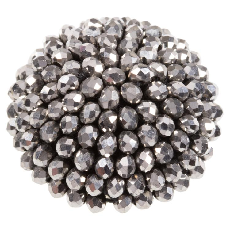 Zierknopf in Schwarz bestickt mit Perlen in Silber 38mm
