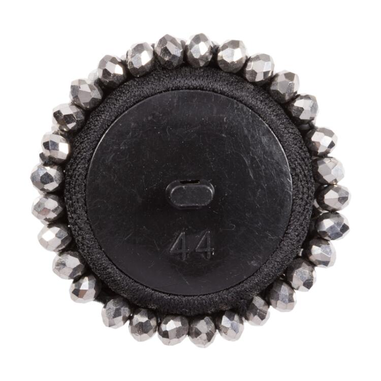 Zierknopf in Schwarz bestickt mit Perlen in Silber 38mm