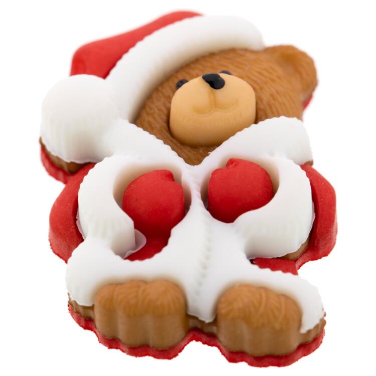 Weihnachtsknopf - Teddybär im Weihnachtsmannkostüm 28mm