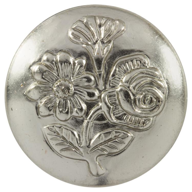 Kunststoffknopf in Silber mit erhabenem Blumenmotiv