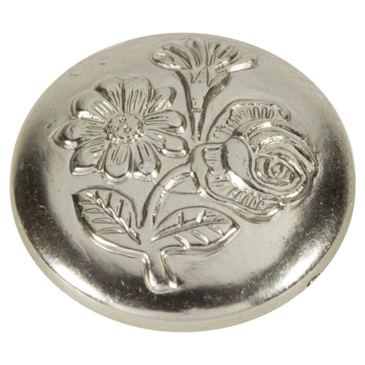 Kunststoffknopf in Silber mit erhabenem Blumenmotiv 25mm