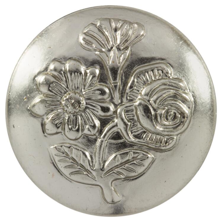 Kunststoffknopf in Silber mit erhabenem Blumenmotiv 25mm