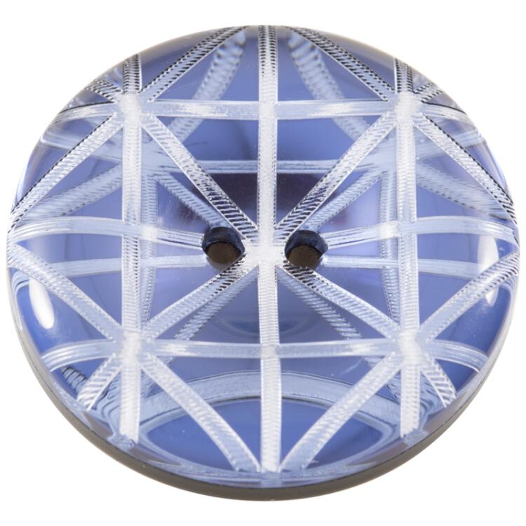 Zierknopf aus Kunststoff transparent mit 3D-Effekt und Hintergrund in Blau 32mm