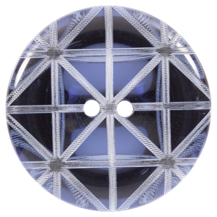Zierknopf aus Kunststoff transparent mit 3D-Effekt und Hintergrund in Blau 32mm