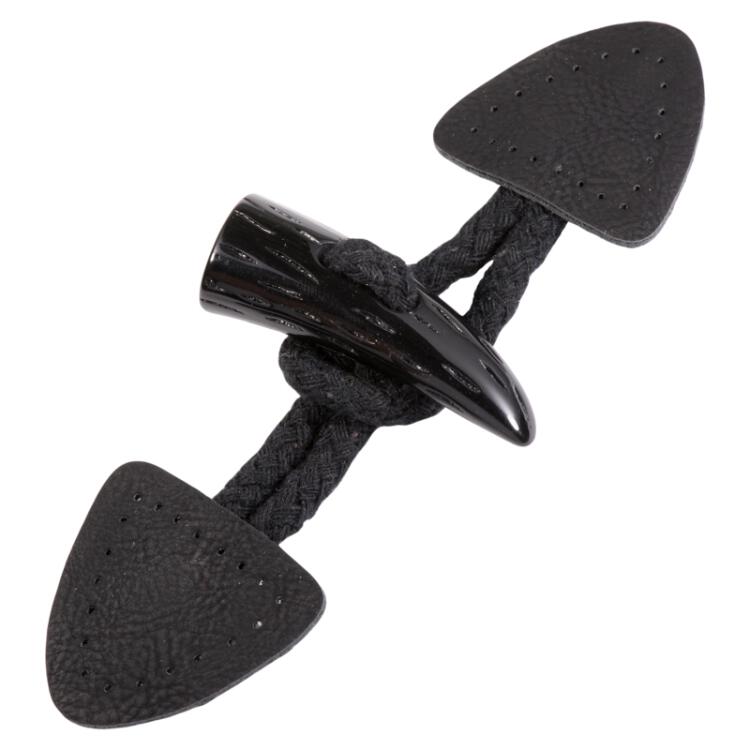 Dufflecoat Verschluss aus Kunstleder in Schwarz mit Kordel und Kunststoffknebel 140mm