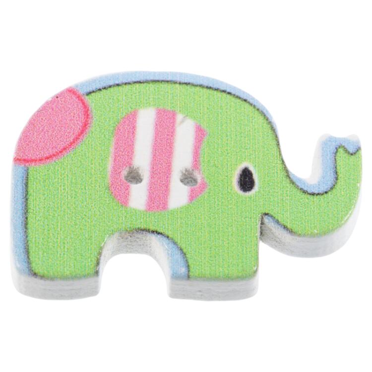 Holzknopf - grüner Elefant