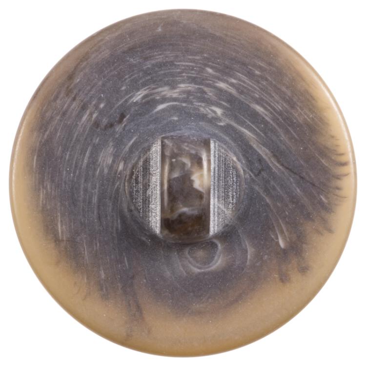 Kunststoffknopf aus Hornimitat in Braun mit Wappenmotiv in Silber 23mm