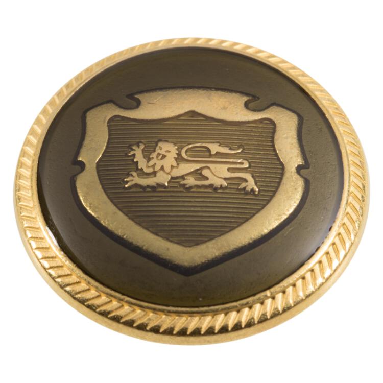 Wappenknopf aus Metall in Altgold, braun emailliert 15mm