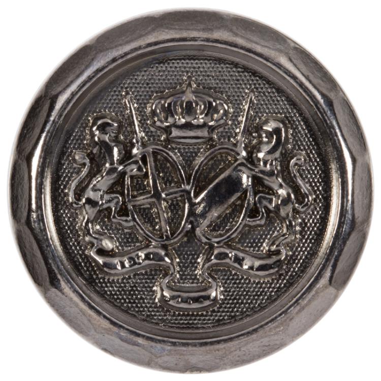 Edler Metallknopf mit Wappen in Titangrau mit facettiertem Rand
