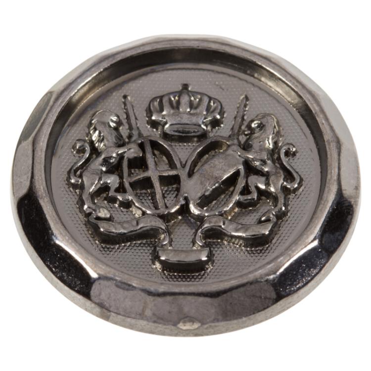 Edler Metallknopf mit Wappen in Titangrau mit facettiertem Rand 20mm