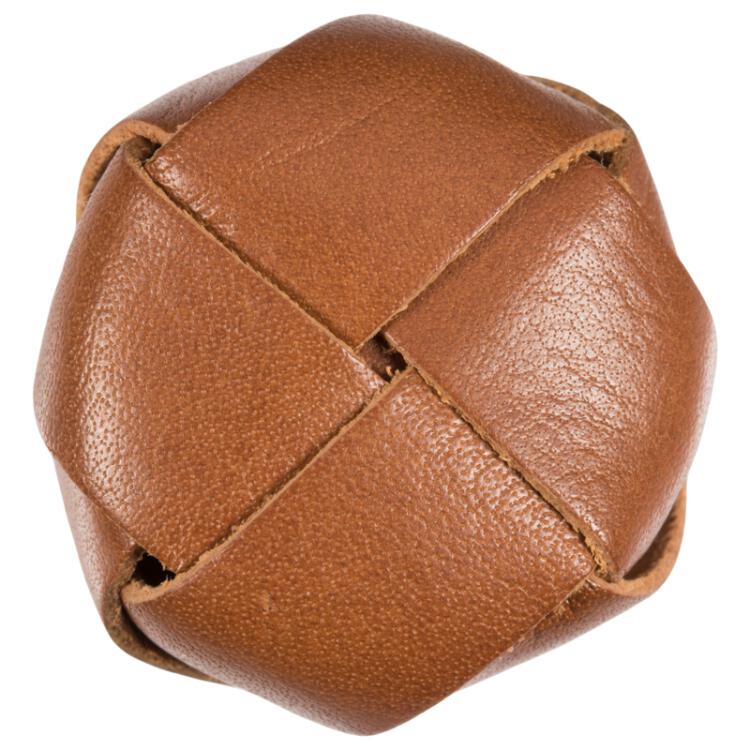 Lederknopf in Hellbraun, geflochten in Fußballform 23mm
